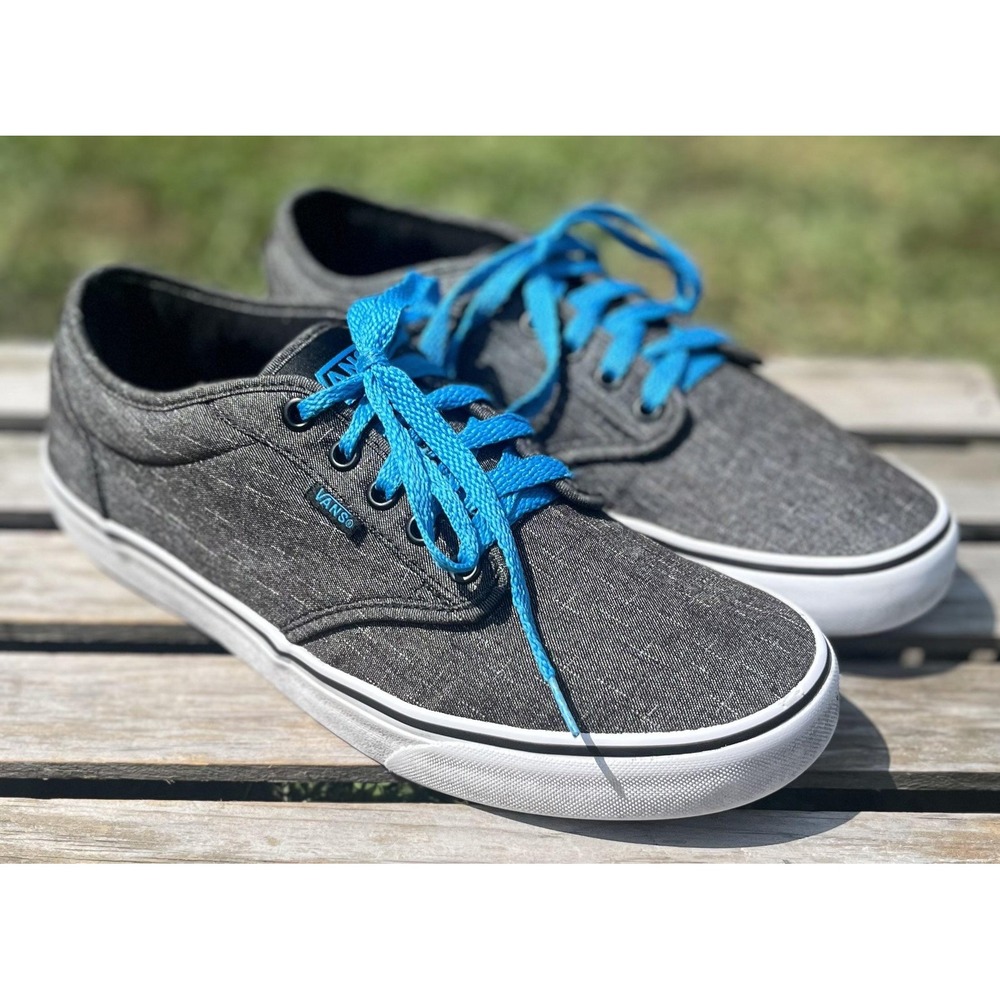 Vans Shoes Mens Size 9.5 Black Blue Lace Up Low Top Casual Skate Sneakers Canvas - Picture 7 of 13